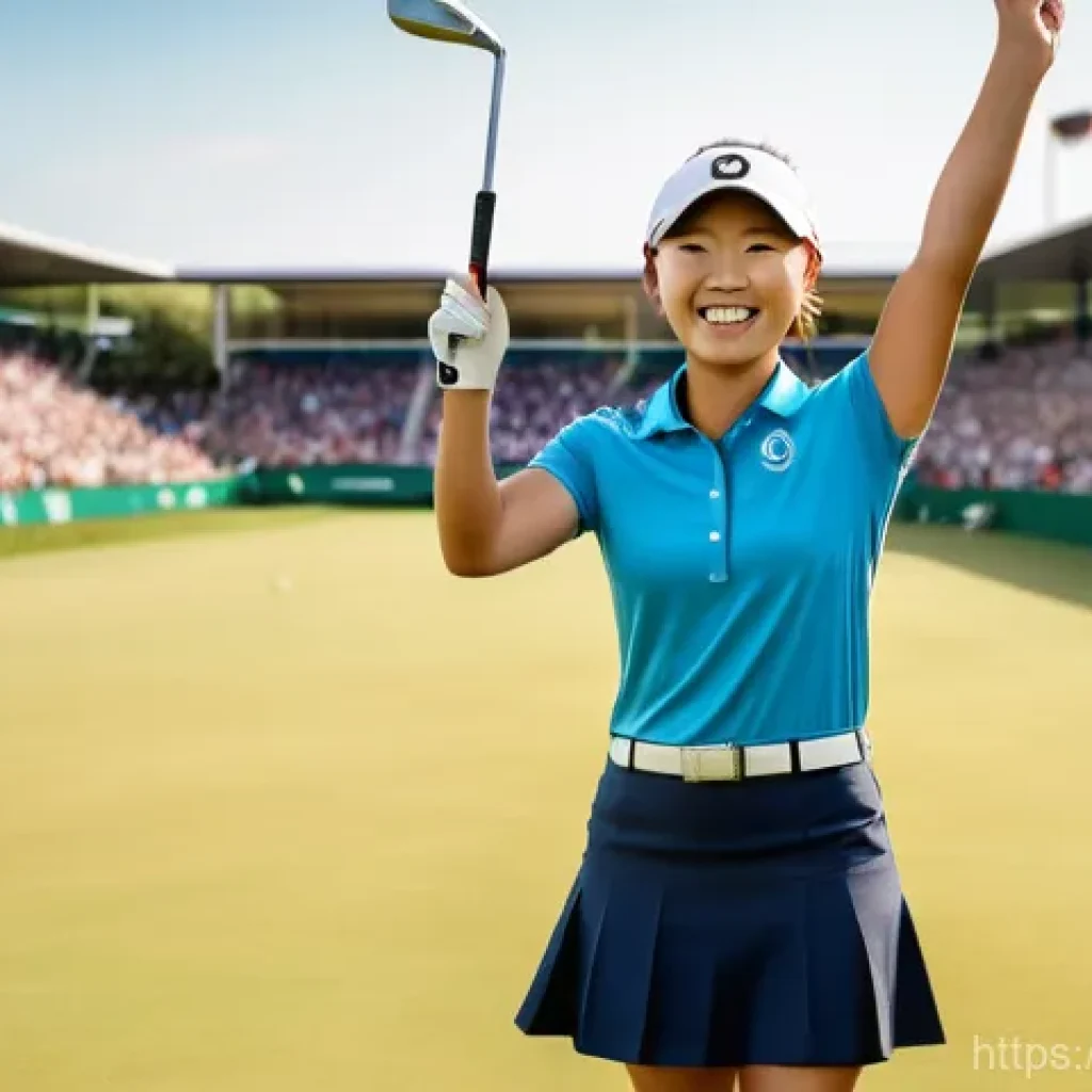 리디아 고 LPGA 우승 기록 - A full shot of Lydia Ko, a female professional golfer, dressed in a sleek, modern golf polo shirt an...