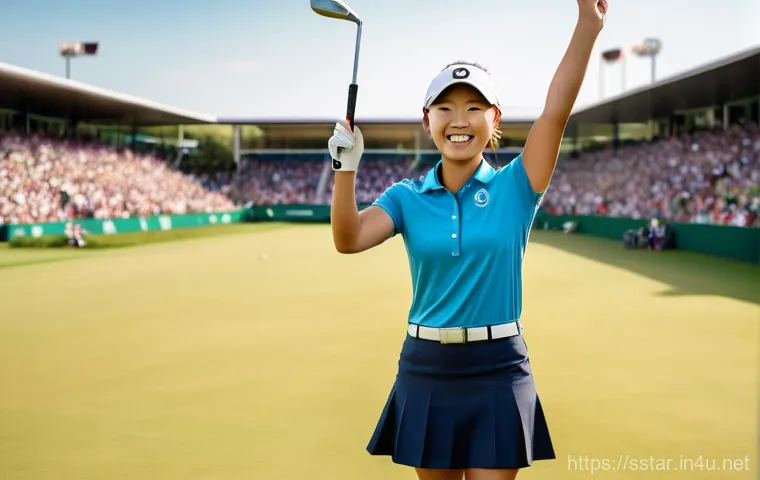 리디아 고 LPGA 우승 기록 - A full shot of Lydia Ko, a female professional golfer, dressed in a sleek, modern golf polo shirt an...