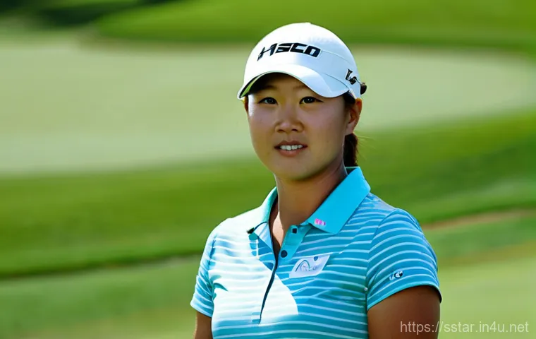 리디아 고 LPGA 우승 기록 - A full shot of Lydia Ko, a female professional golfer, dressed in a sleek, modern golf polo shirt an...