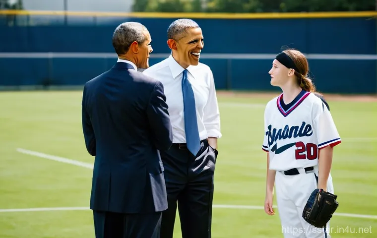 버락 오바마의 스포츠스타 인터뷰 - Barack Obama, in a smart casual blazer and shirt, stands on a basketball court, gesturing approvingl...