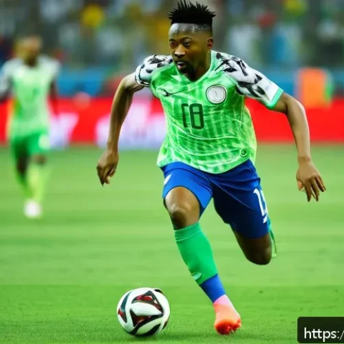 아메드 무사의 월드컵 해트트릭 - A dynamic action shot of Ahmed Musa sprinting powerfully down the football pitch during a World Cup ...